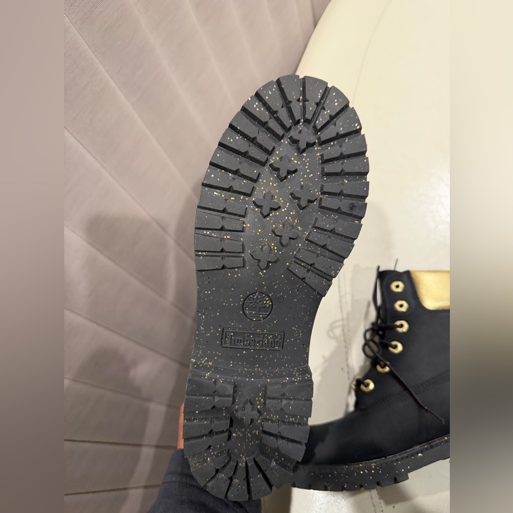 Women’s Black and Gold Lace-Up Work Boots - Picture 4 of 7